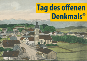 Alte Postkartenansicht mit gelbem HInweis auf den Tag des offenen Denkmals