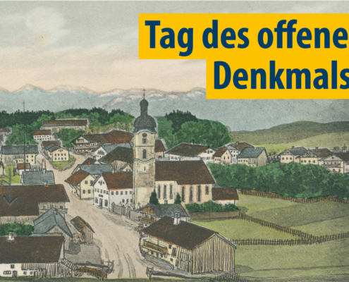 Alte Postkartenansicht mit gelbem HInweis auf den Tag des offenen Denkmals